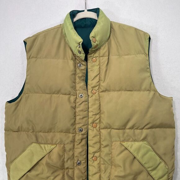 Vtg 80s National Vest Men S Green Tan Reversible Down Fills Puffer Marty McFly - Picture 6 of 12